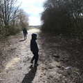 Isobel and Harry head off onto the airfield, Another Walk on Eye Airfield, Eye, Suffolk - 14th March 2021