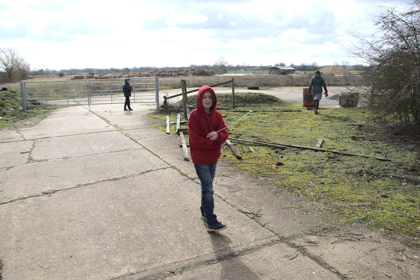 Fred waves a magnet on a string around from Another Walk on Eye Airfield, Eye, Suffolk - 14th March 2021