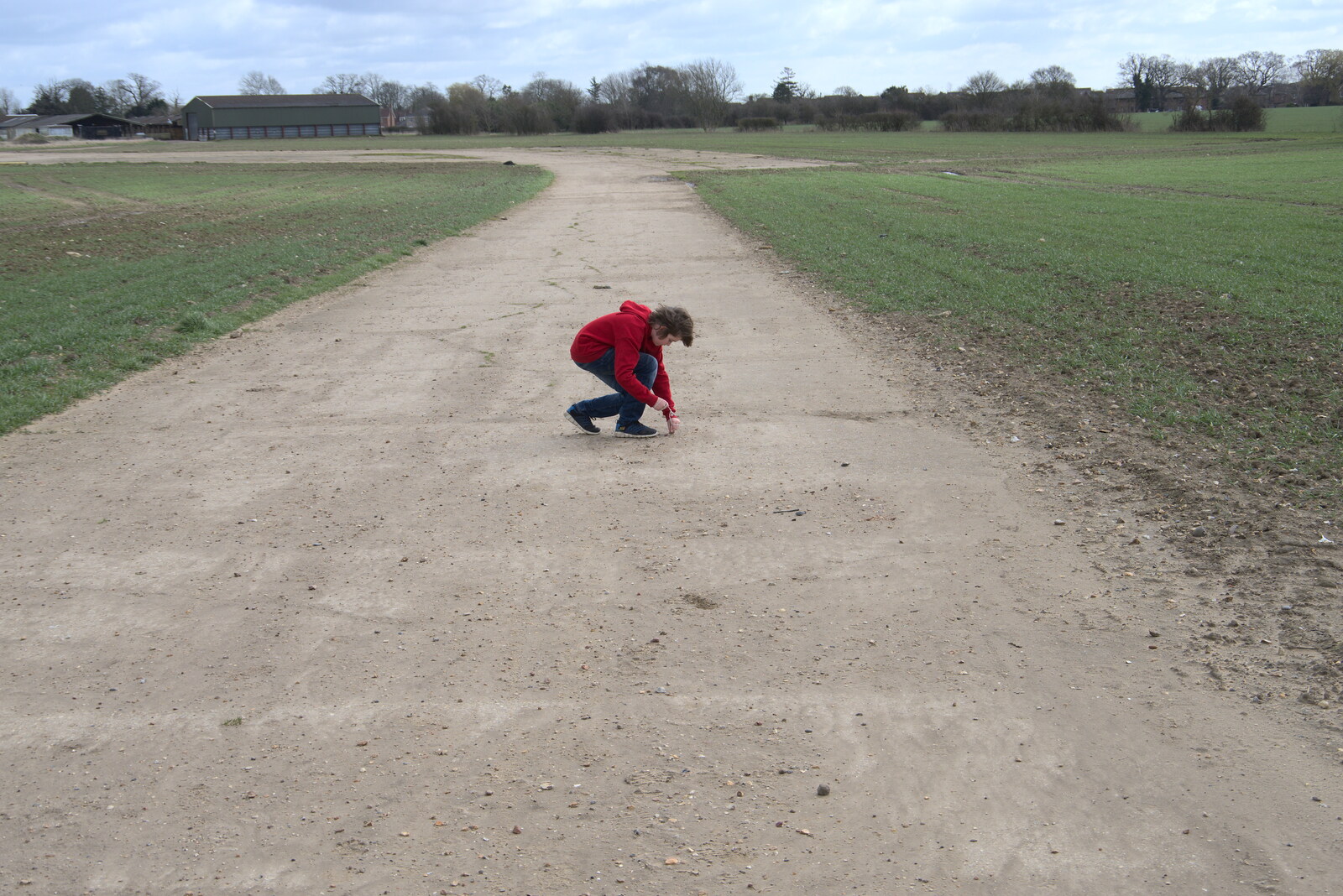 Fred picks something up from Another Walk on Eye Airfield, Eye, Suffolk - 14th March 2021