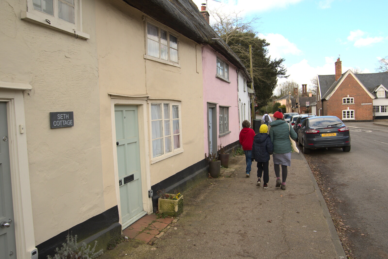 The gang walks up Lambseth Street from Another Walk on Eye Airfield, Eye, Suffolk - 14th March 2021