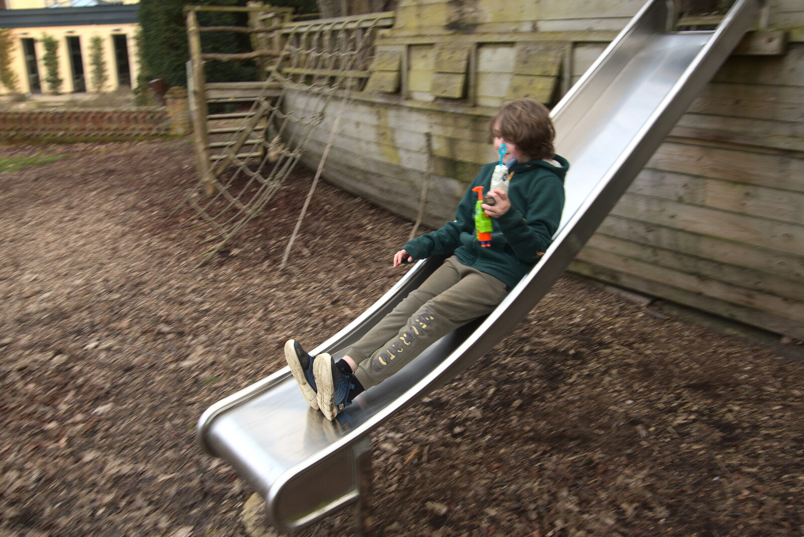 Fred slides out from The Oaksmere: 28 Weeks Later, Brome, Suffolk - 21st March 2021
