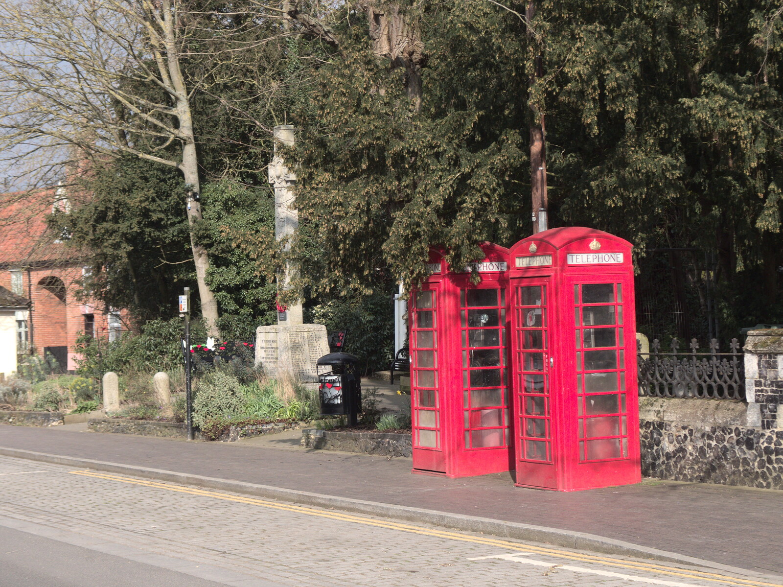 A pair of K6 phone boxes outside the church from A Vaccine Postcard from Harleston, Norfolk - 22nd March 2021