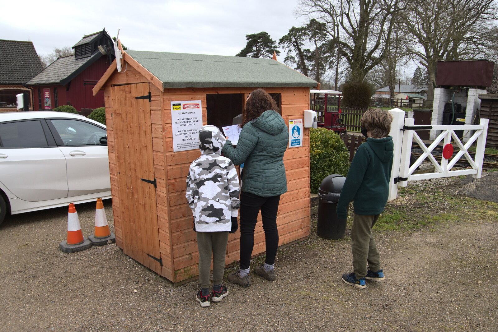 Isobel picks up tickets from the ticket shed from A Return to Bressingham Steam and Gardens, Bressingham, Norfolk - 28th March 2021