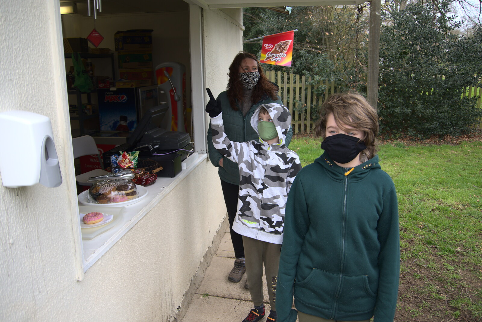Masks on whilst sandwiches are prepared from A Return to Bressingham Steam and Gardens, Bressingham, Norfolk - 28th March 2021