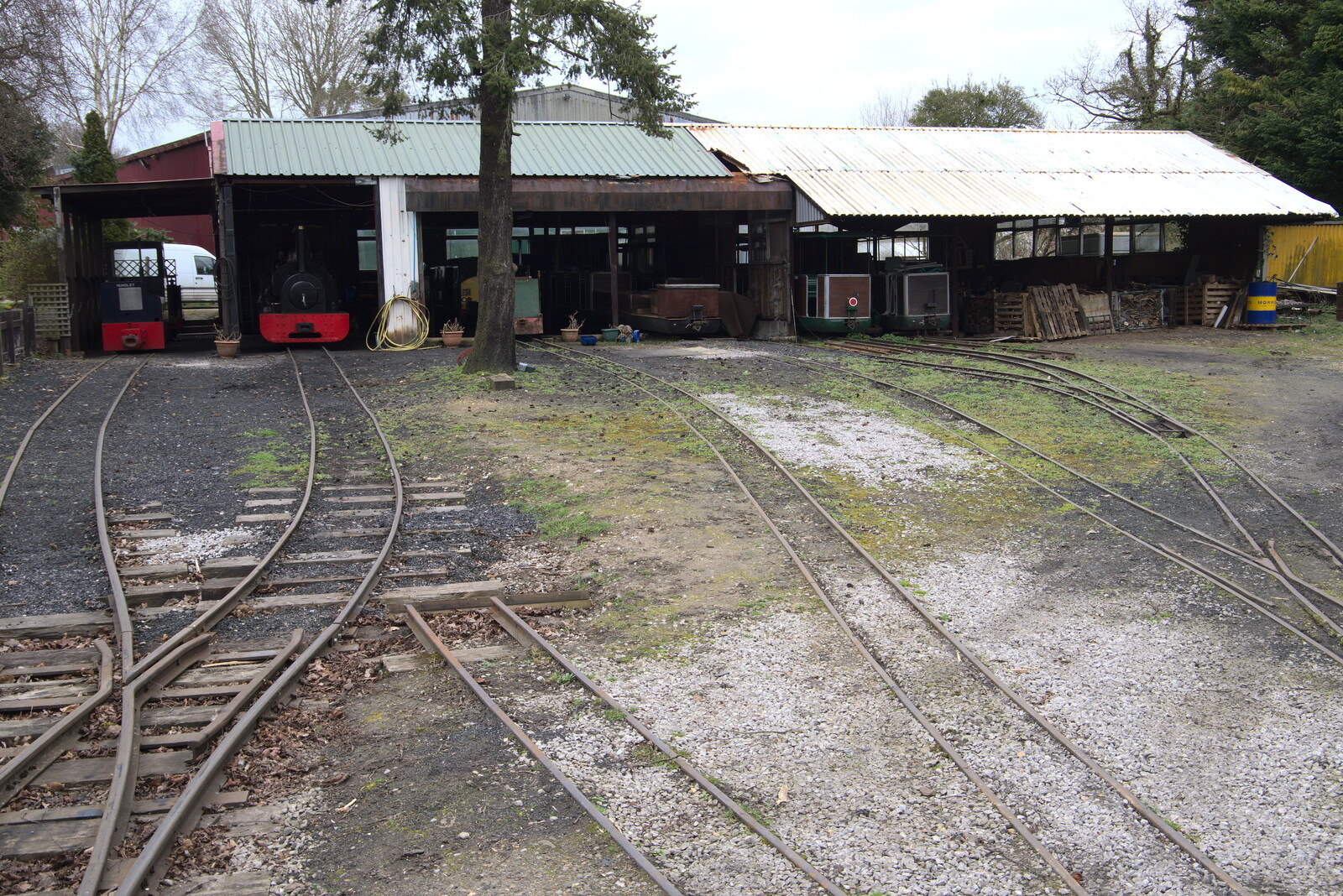 Tracks snake out of the engine shed from A Return to Bressingham Steam and Gardens, Bressingham, Norfolk - 28th March 2021
