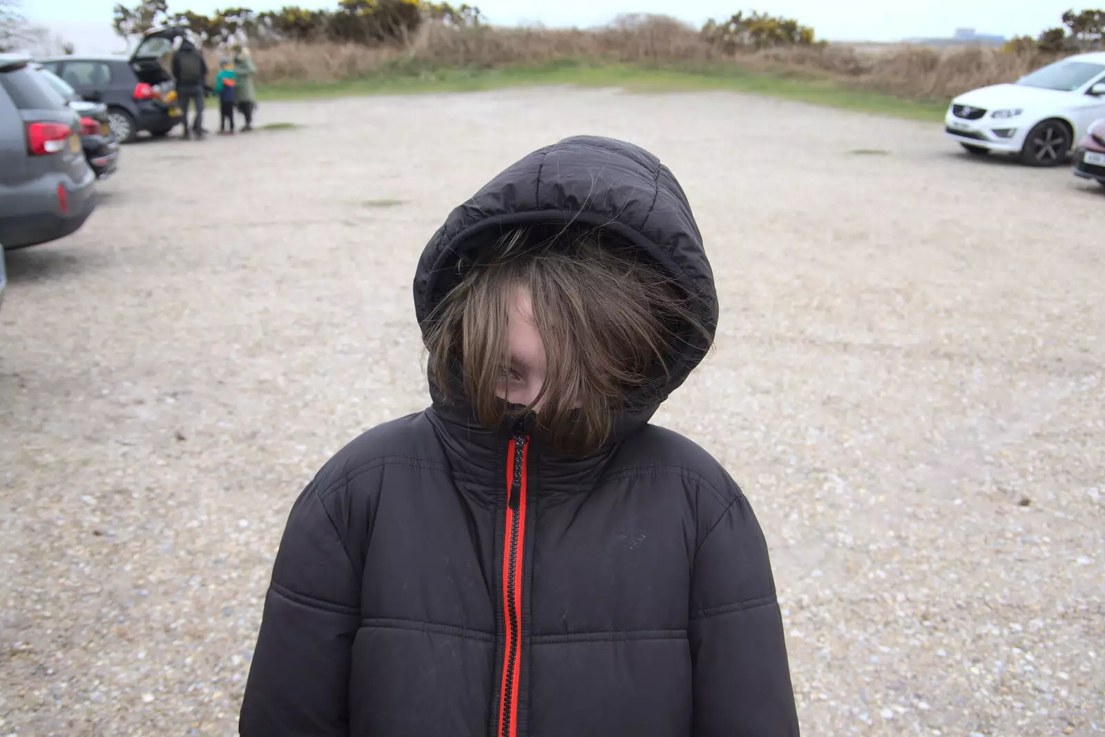 Fred's mostly hidden from the wind, from A Trip to Dunwich Beach, Dunwich, Suffolk - 2nd April 2021