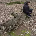 Fred sits on a log, A Trip to Dunwich Beach, Dunwich, Suffolk - 2nd April 2021