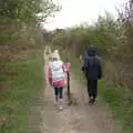 Megan and Harry each have s big stick, A Trip to Dunwich Beach, Dunwich, Suffolk - 2nd April 2021