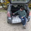 Isobel in the boot of the car, A Trip to Dunwich Beach, Dunwich, Suffolk - 2nd April 2021