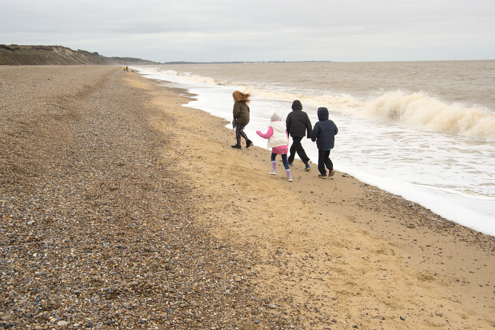 The children run off up the beach from A Trip to Dunwich Beach, Dunwich, Suffolk - 2nd April 2021