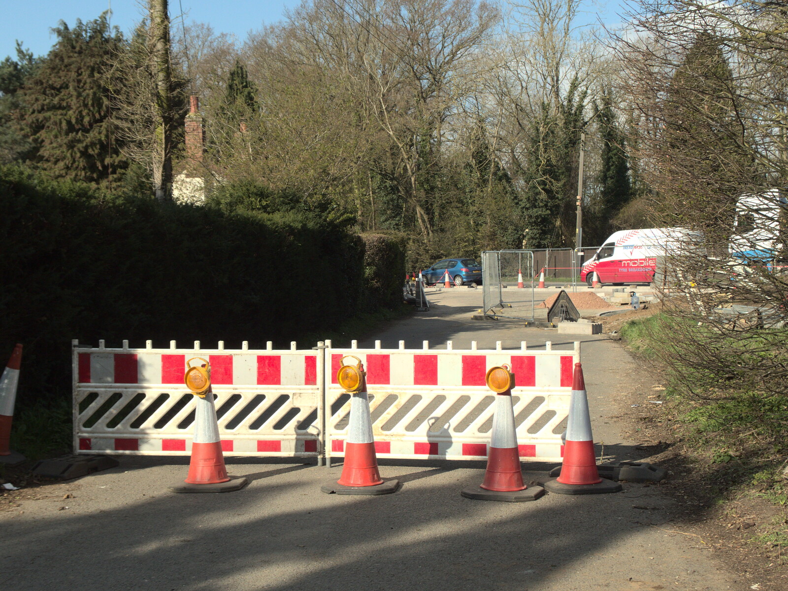 The Brome Triangle section is closed permanently from Roadworks and Harry's Trampoline, Brome, Suffolk - 6th April 2021
