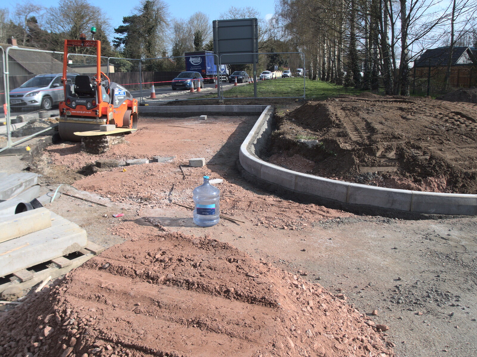 A new layout for the old road by the A140 from Roadworks and Harry's Trampoline, Brome, Suffolk - 6th April 2021