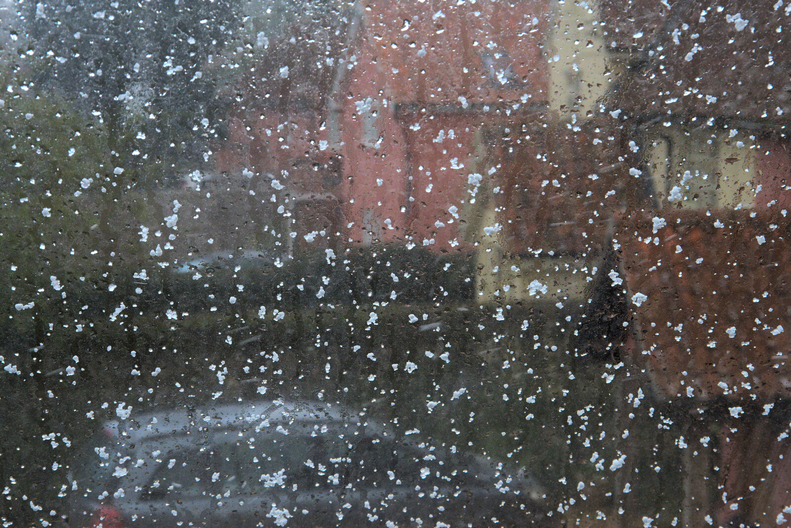 There's a short spell of snow on the Velux from Roadworks and Harry's Trampoline, Brome, Suffolk - 6th April 2021