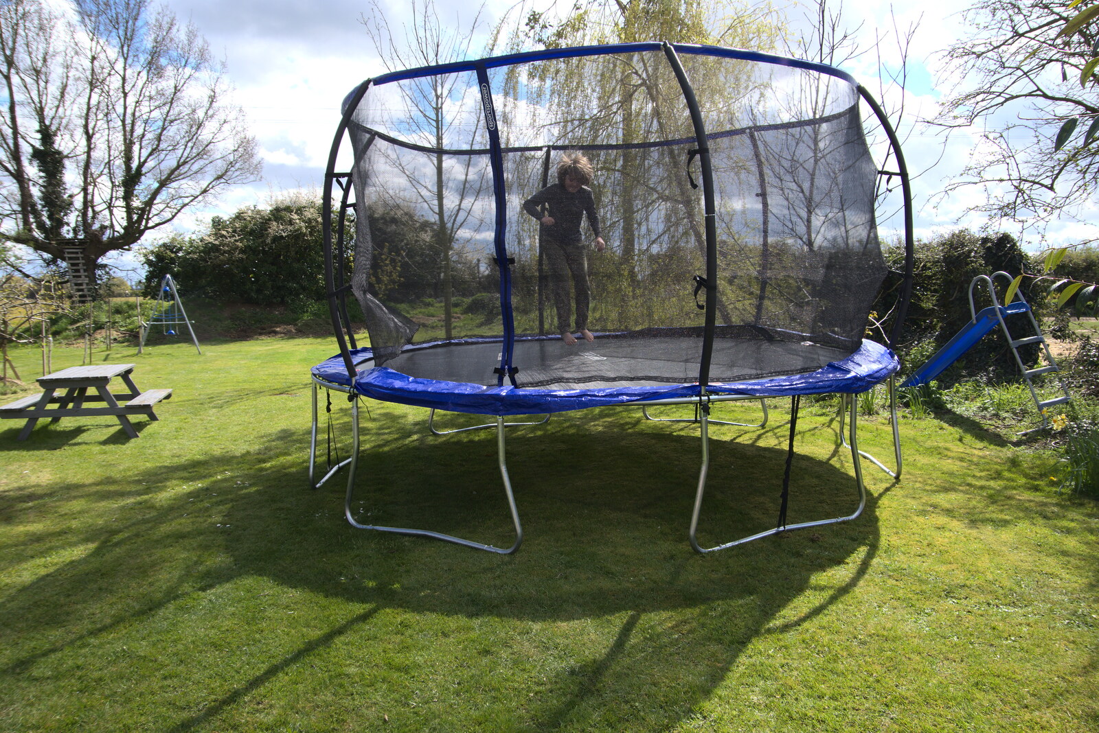 Fred has a bounce on the trampoline from Roadworks and Harry's Trampoline, Brome, Suffolk - 6th April 2021