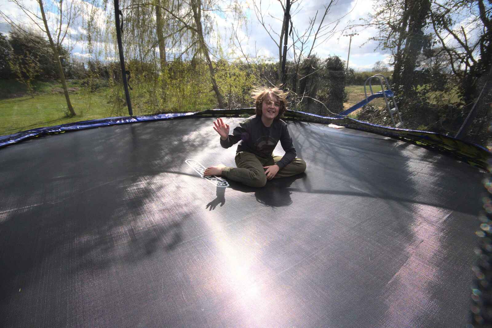 Fred waves from Roadworks and Harry's Trampoline, Brome, Suffolk - 6th April 2021