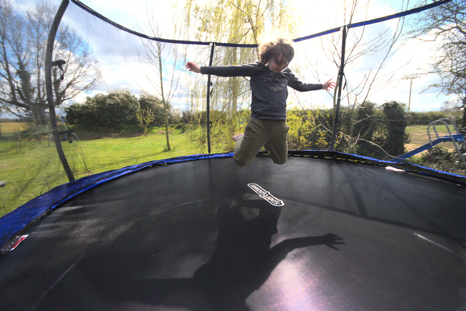 Fred in mid air from Roadworks and Harry's Trampoline, Brome, Suffolk - 6th April 2021