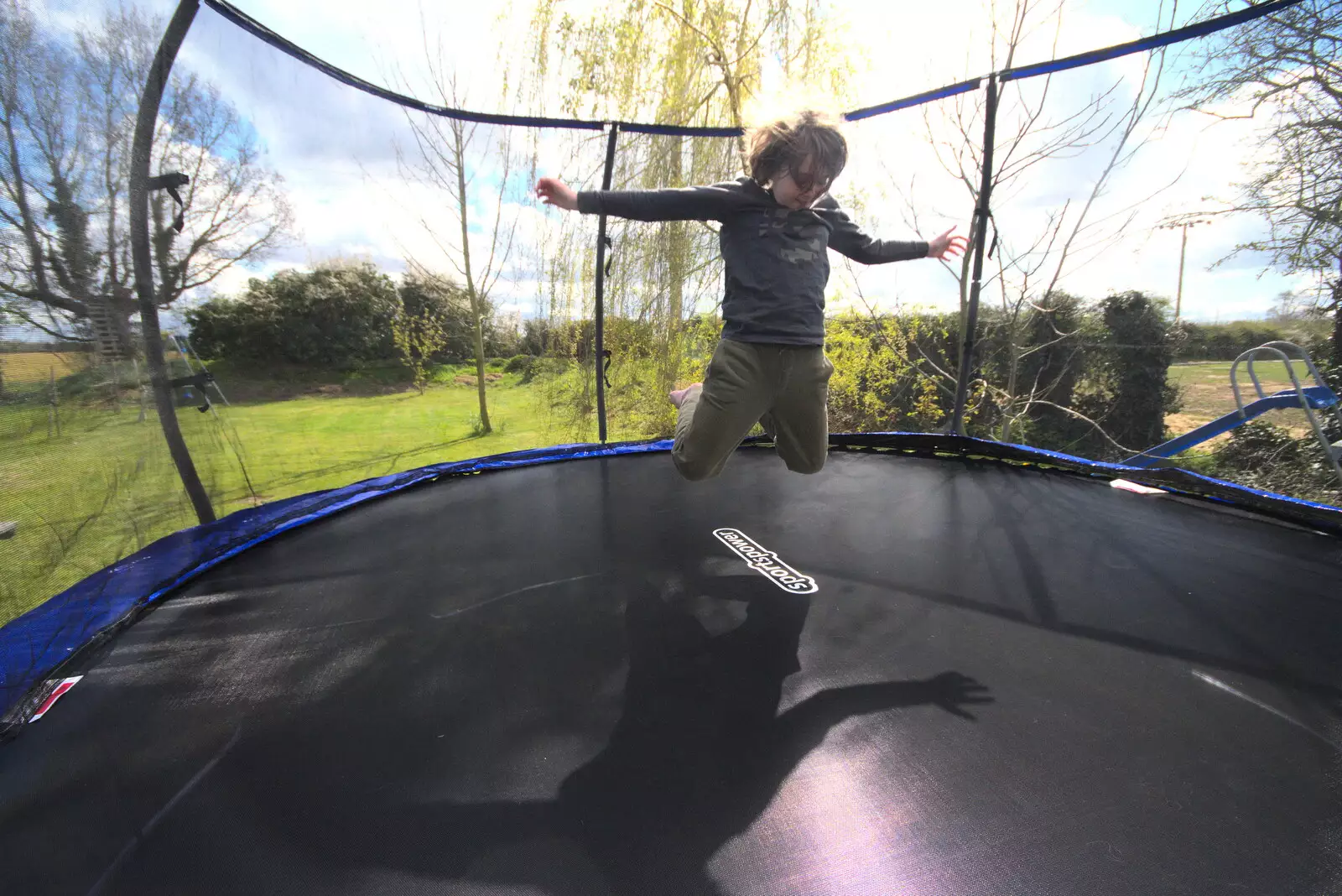 Fred in mid air, from Roadworks and Harry's Trampoline, Brome, Suffolk - 6th April 2021