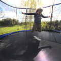 Fred in mid air, Roadworks and Harry's Trampoline, Brome, Suffolk - 6th April 2021
