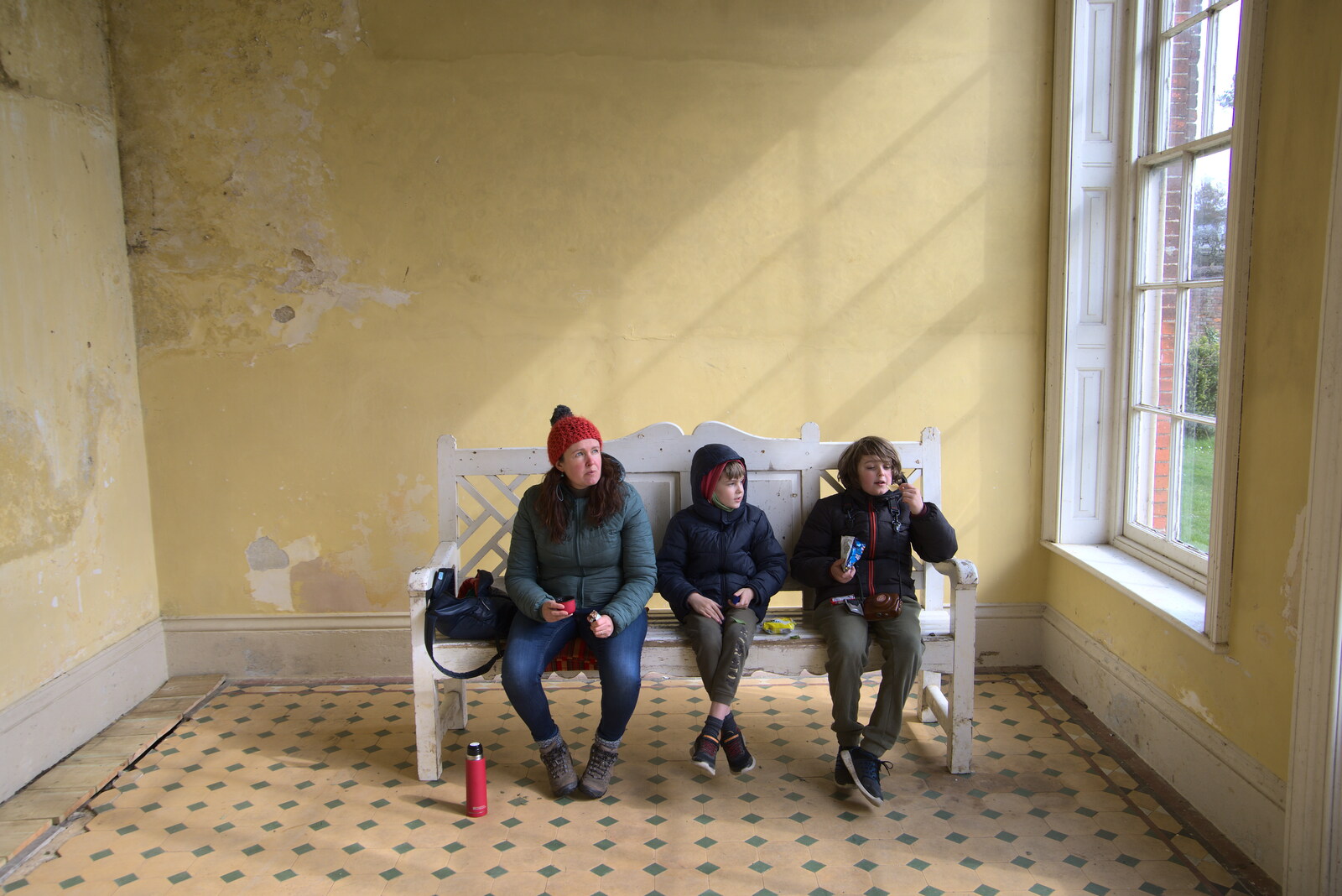 The gang eat a snack in the summer house from A Return to Ickworth House, Horringer, Suffolk - 11th April 2021