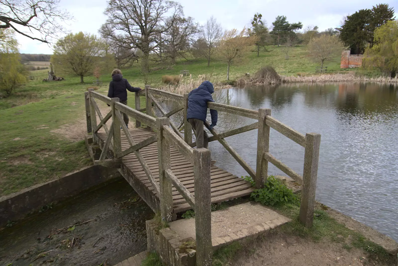 Fred and Harry on the bridge, from A Return to Ickworth House, Horringer, Suffolk - 11th April 2021