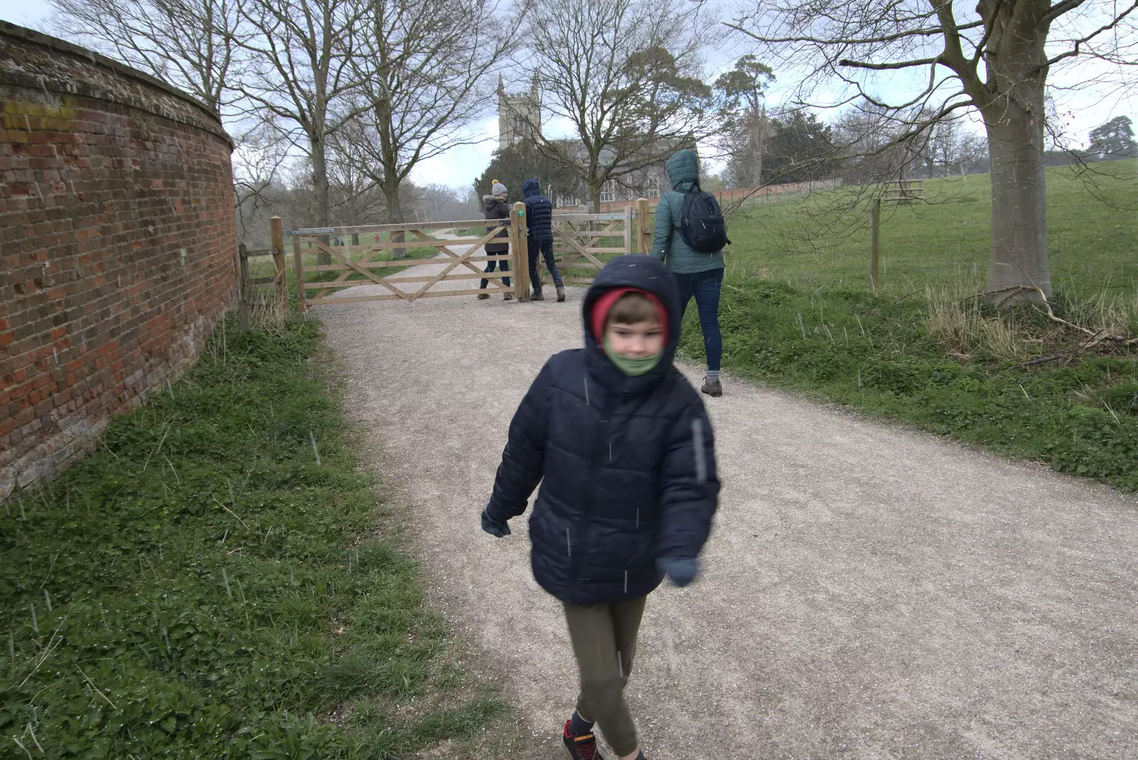 Harry does some moves as it starts to snow, from A Return to Ickworth House, Horringer, Suffolk - 11th April 2021