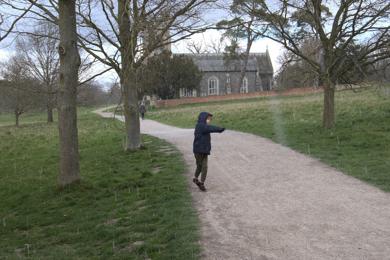 The snow comes down as Harry dances about from A Return to Ickworth House, Horringer, Suffolk - 11th April 2021