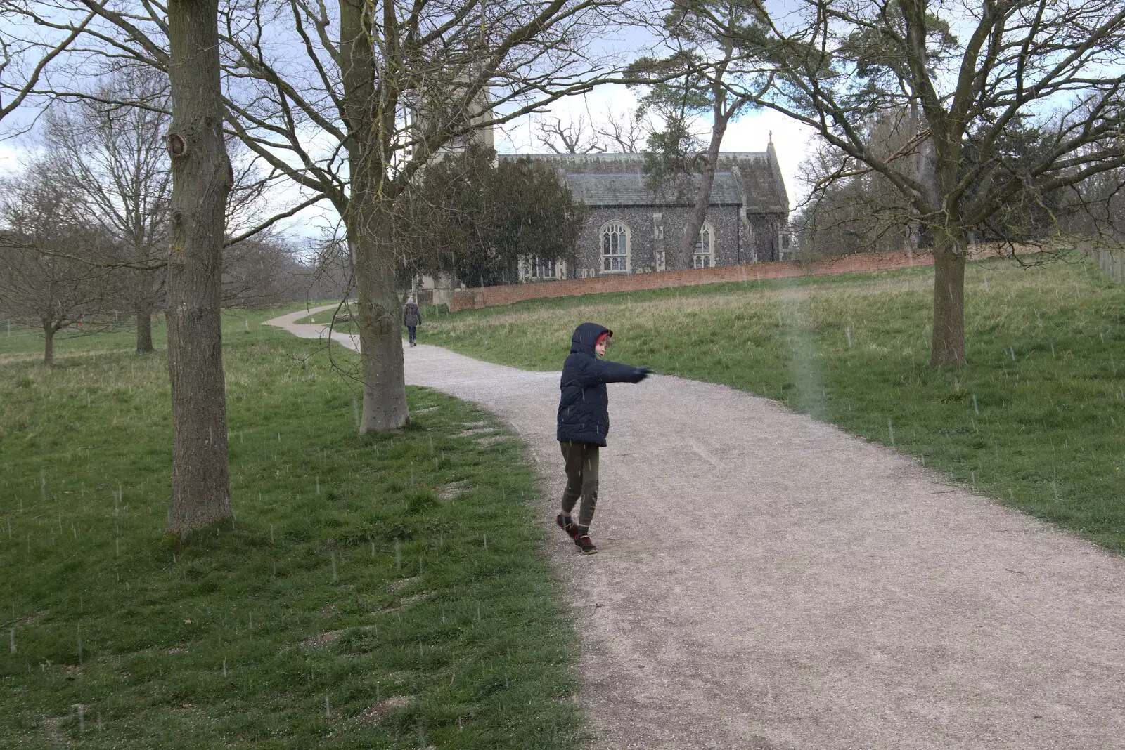 The snow comes down as Harry dances about, from A Return to Ickworth House, Horringer, Suffolk - 11th April 2021