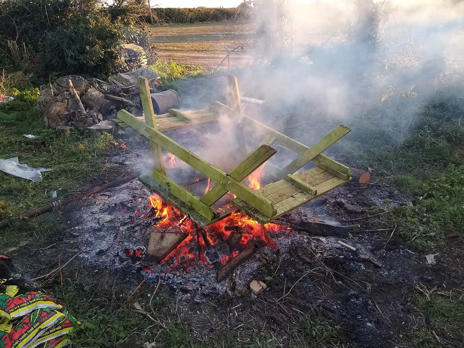 We burn one of the old benches, from A Cameraphone Roundup, Brome and Eye, Suffolk - 12th April 2021