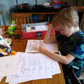 Harry does some written work, A Cameraphone Roundup, Brome and Eye, Suffolk - 12th April 2021