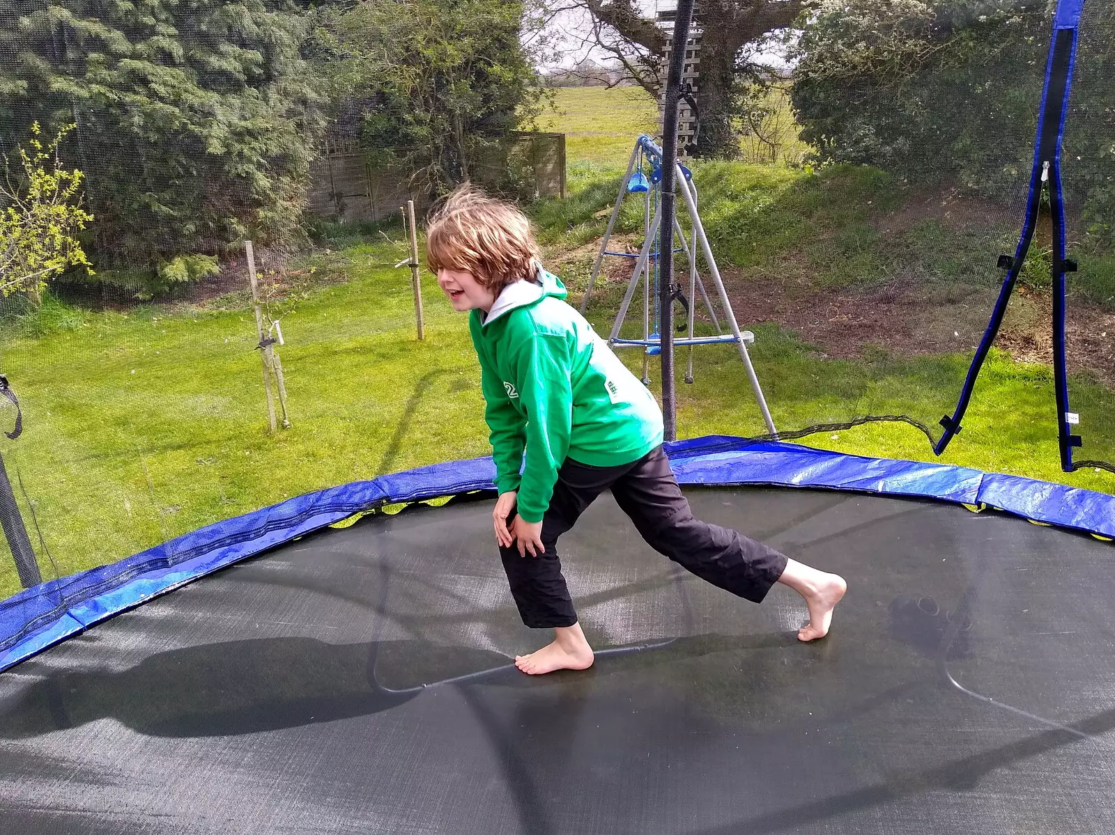 Fred on the trampoline, from A Cameraphone Roundup, Brome and Eye, Suffolk - 12th April 2021