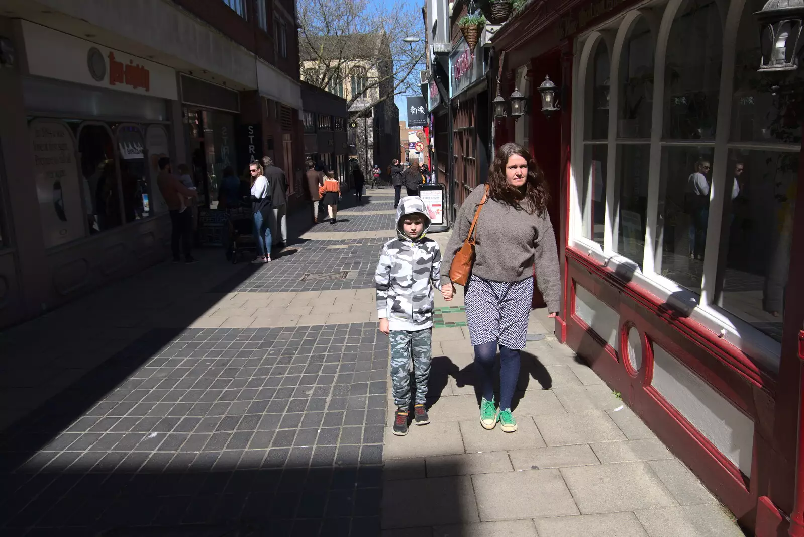 Harry and Isobel on Upper Giles Street, from The Death of Debenhams, Rampant Horse Street, Norwich, Norfolk - 17th April 2021