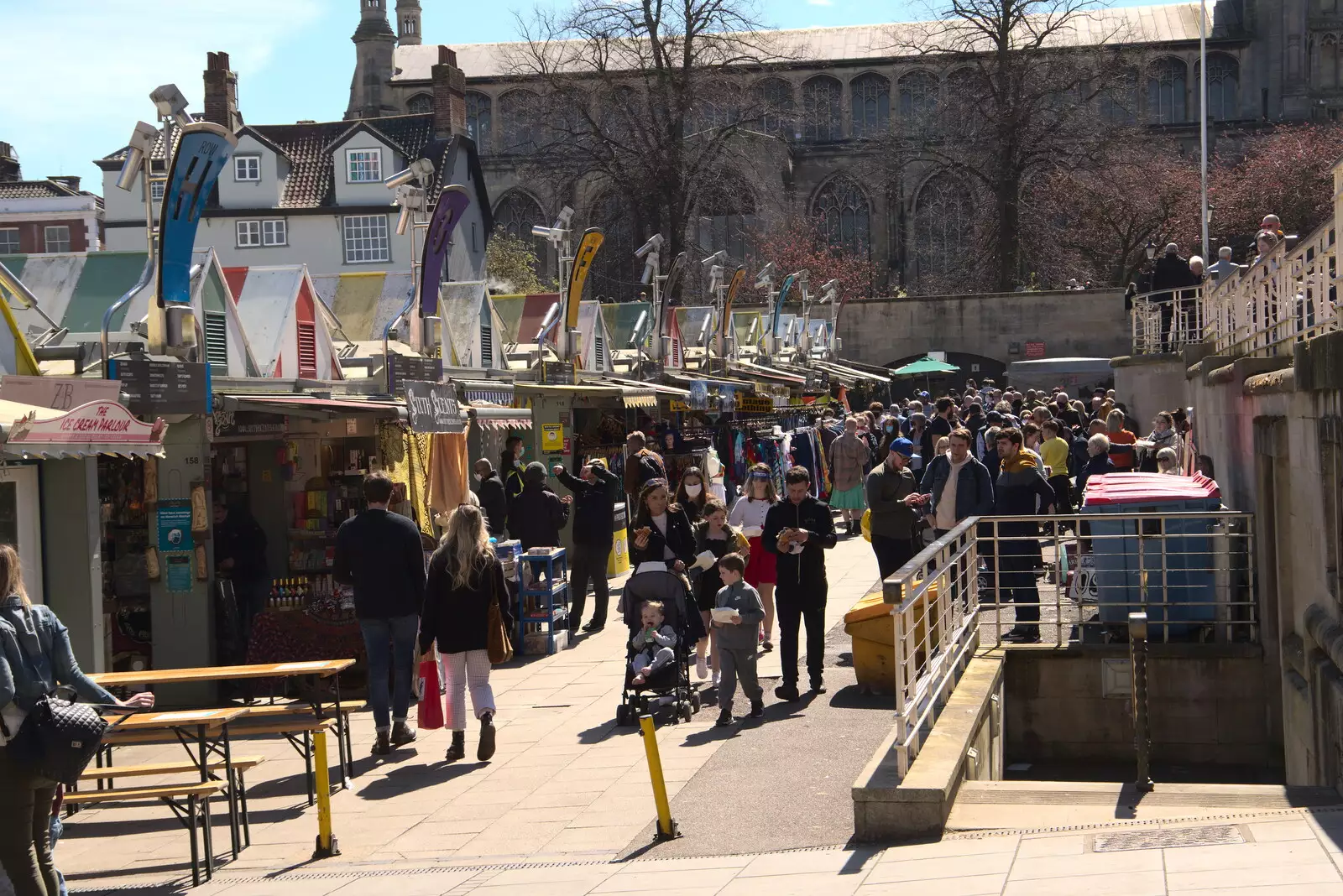 Norwich Market is busy, from The Death of Debenhams, Rampant Horse Street, Norwich, Norfolk - 17th April 2021