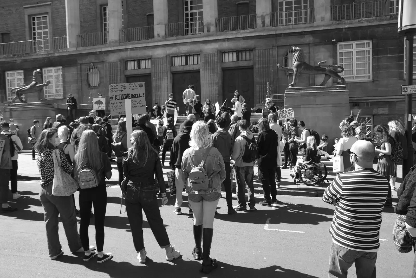 Demonstrators outside City Hall, from The Death of Debenhams, Rampant Horse Street, Norwich, Norfolk - 17th April 2021