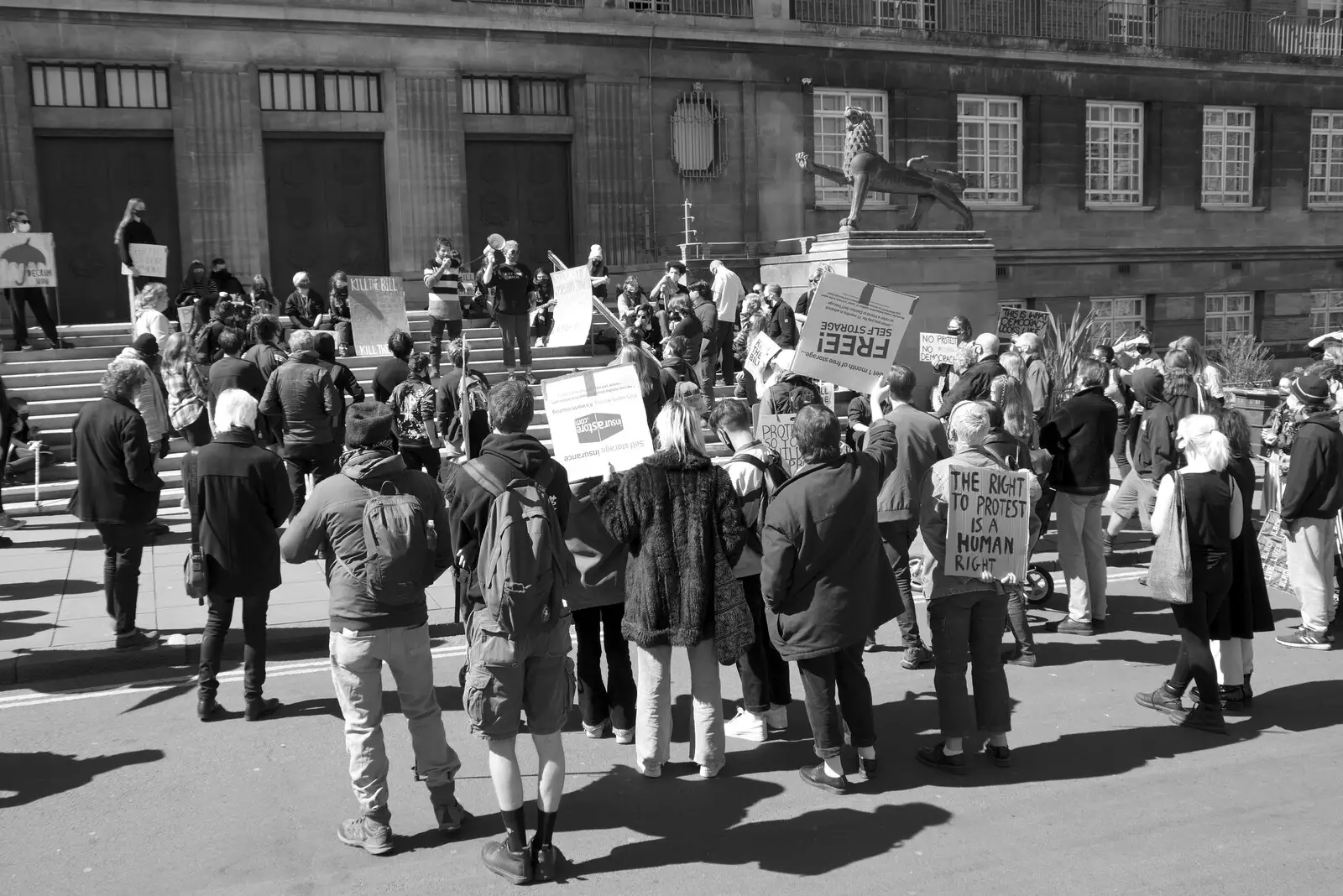 There's a 'kill the bill' demo outside City Hall, from The Death of Debenhams, Rampant Horse Street, Norwich, Norfolk - 17th April 2021