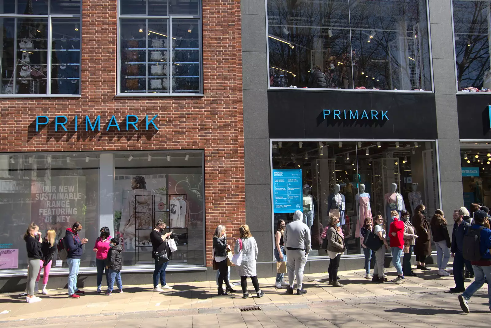 Queueing for Primark, as featured on the news, from The Death of Debenhams, Rampant Horse Street, Norwich, Norfolk - 17th April 2021