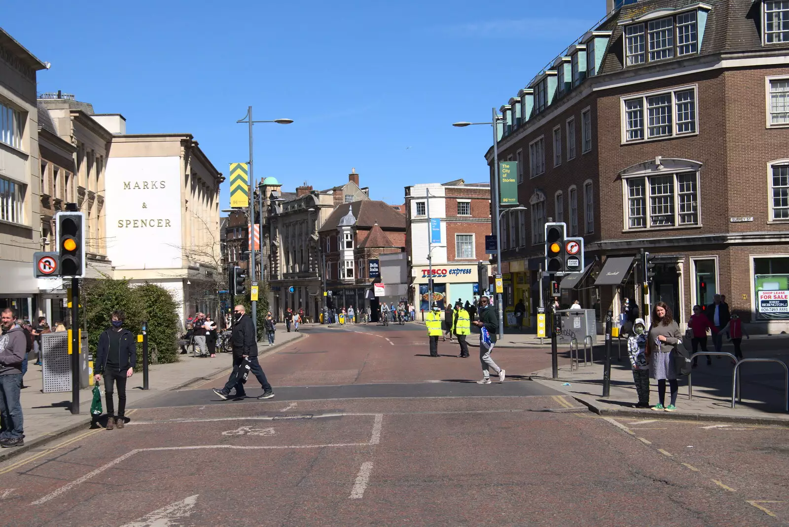 St. Stephen's Street is devoid of traffic, from The Death of Debenhams, Rampant Horse Street, Norwich, Norfolk - 17th April 2021