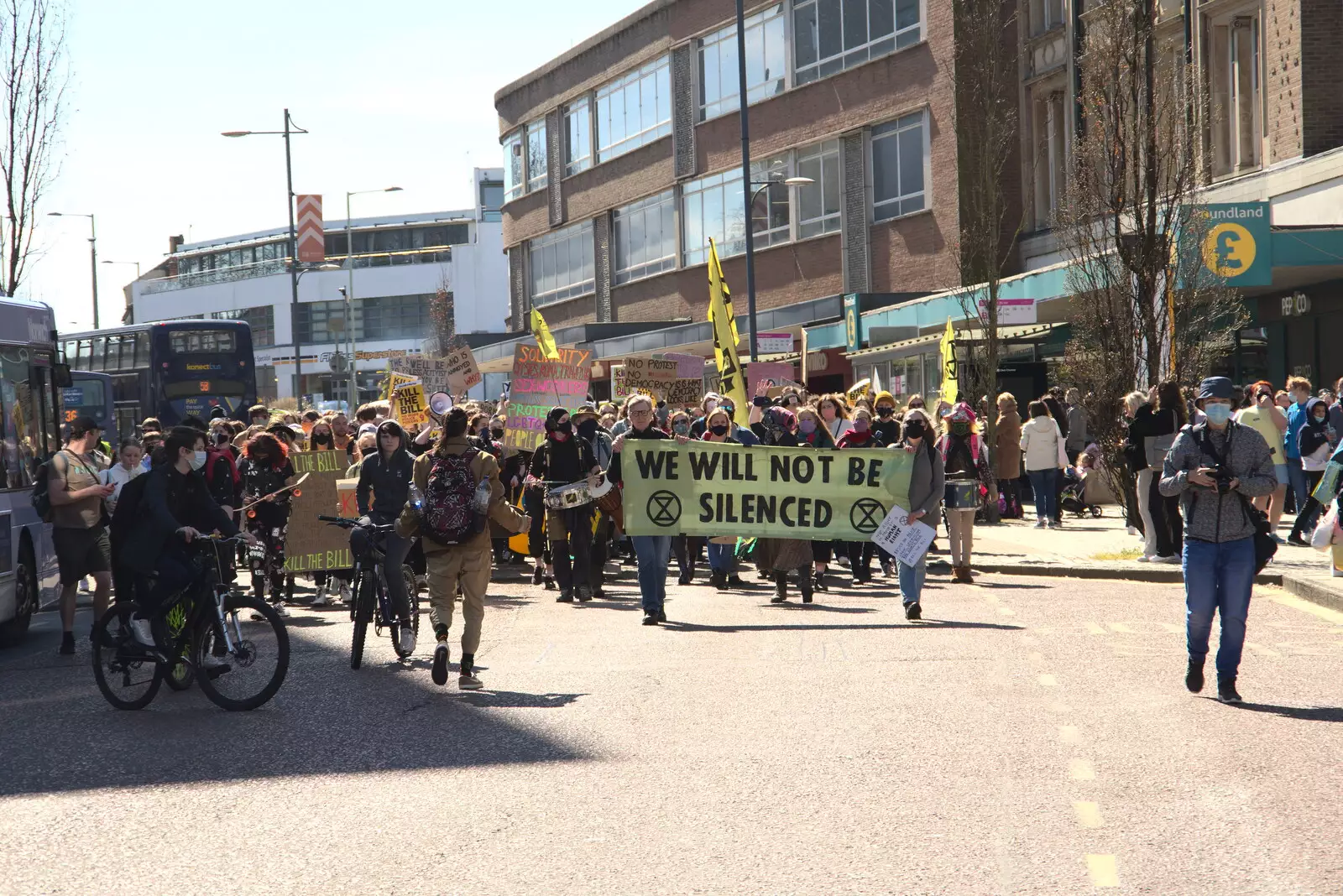 The demo moves down from the roundabout, from The Death of Debenhams, Rampant Horse Street, Norwich, Norfolk - 17th April 2021