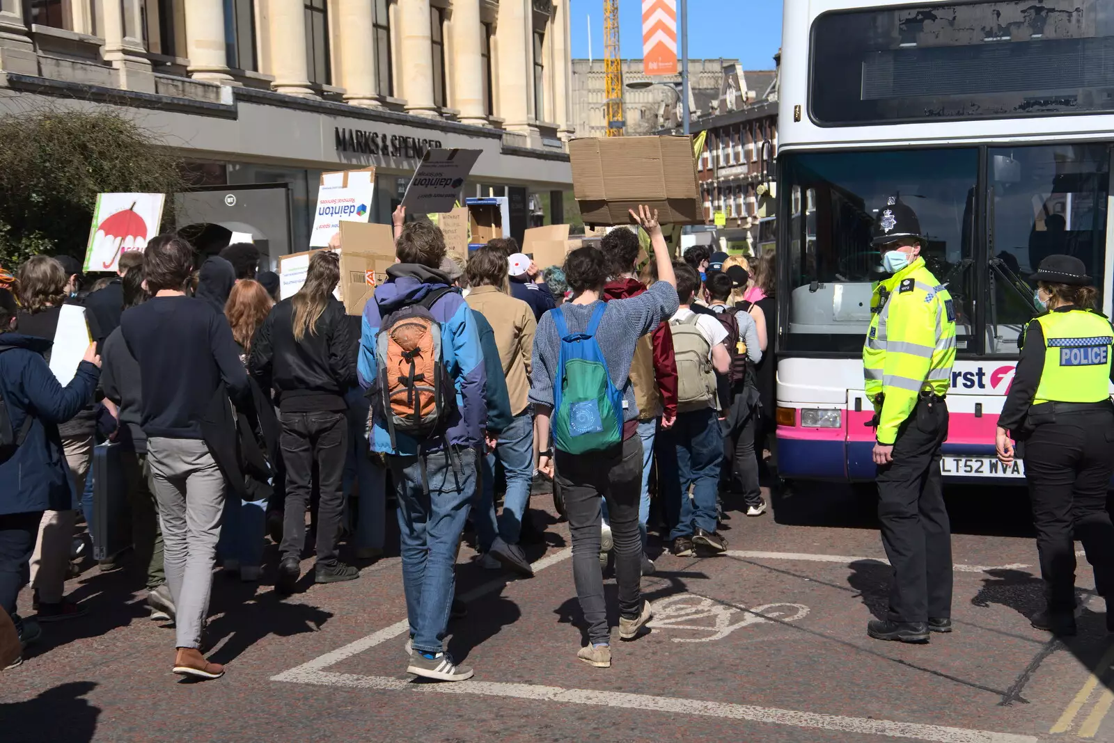 Police in masks, from The Death of Debenhams, Rampant Horse Street, Norwich, Norfolk - 17th April 2021