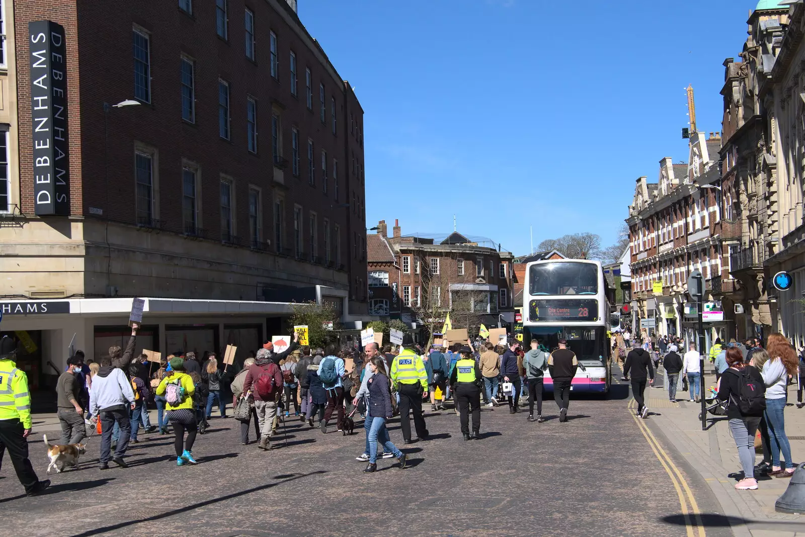 The demo passes Debenhams, from The Death of Debenhams, Rampant Horse Street, Norwich, Norfolk - 17th April 2021