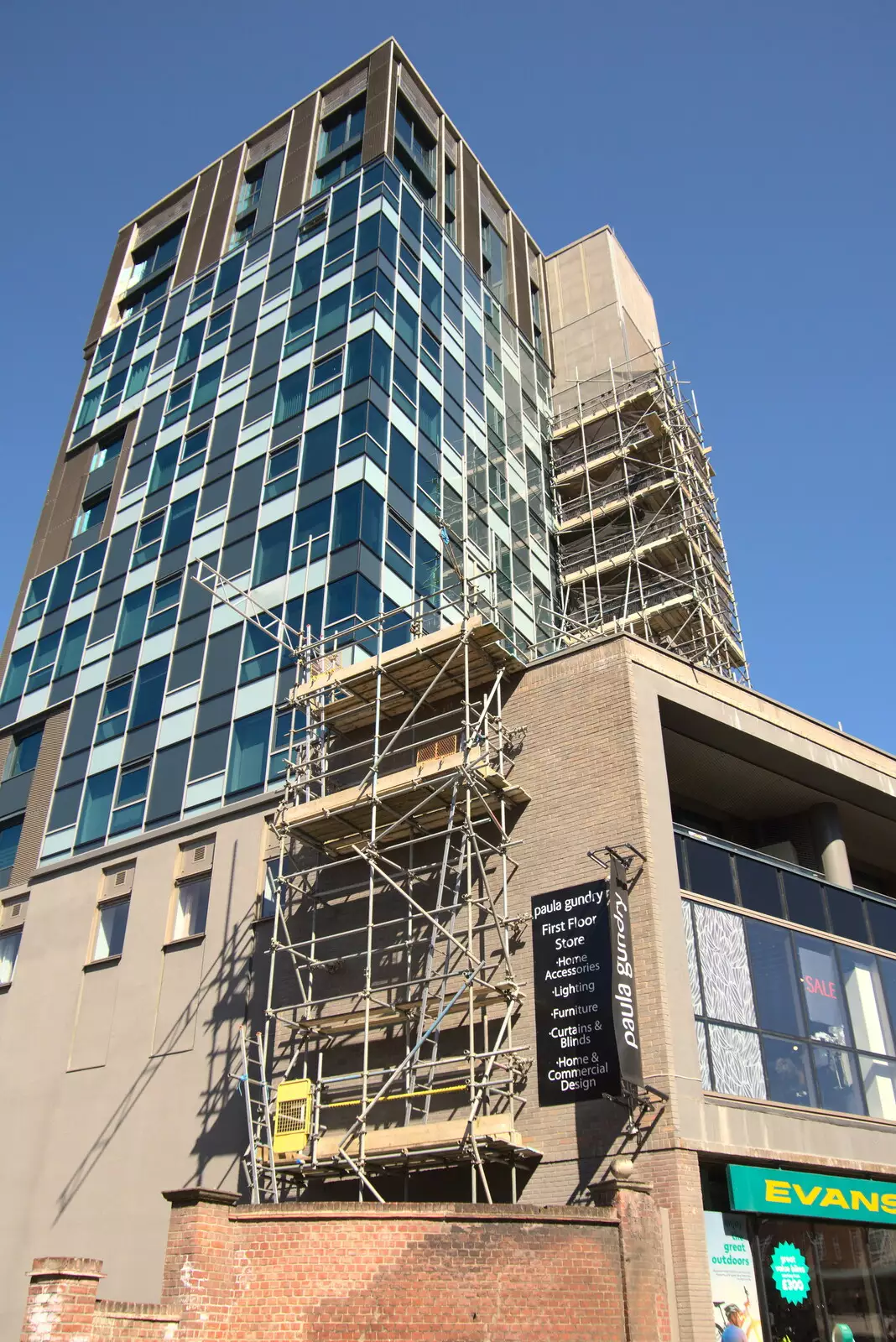 Westlegate Tower gets some work done, from The Death of Debenhams, Rampant Horse Street, Norwich, Norfolk - 17th April 2021