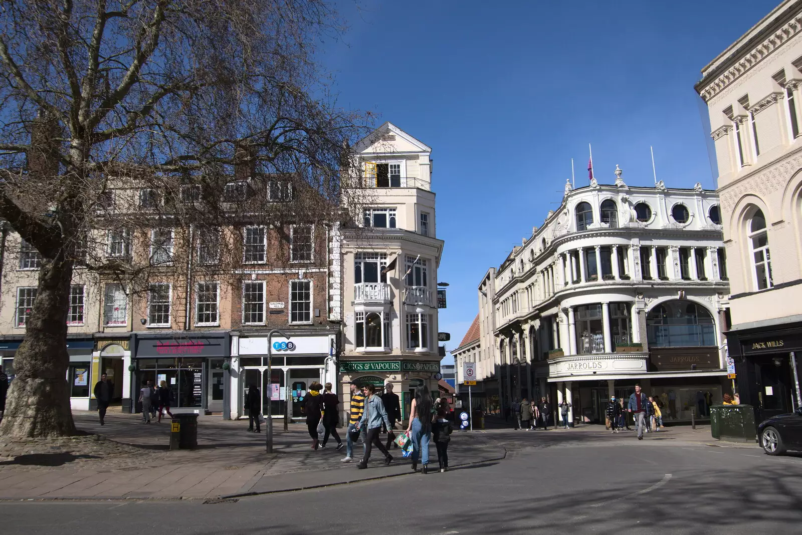 Exchange Street and Jarrolds, from The Death of Debenhams, Rampant Horse Street, Norwich, Norfolk - 17th April 2021