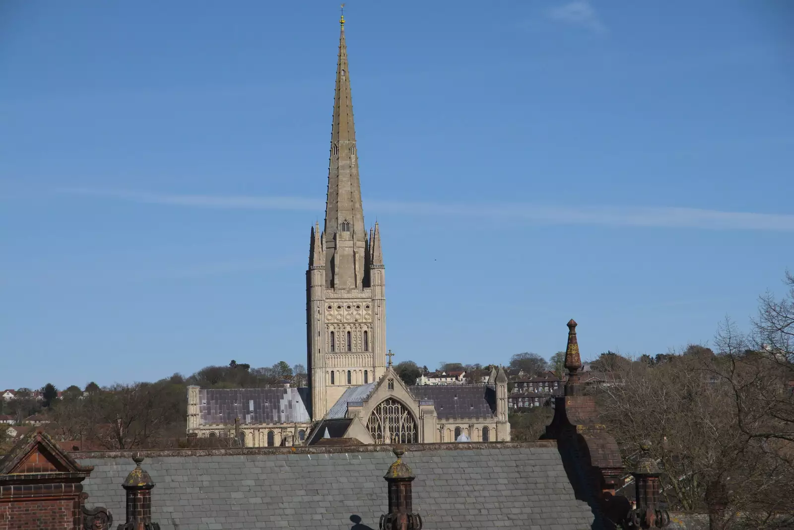 A view of Norwich Cathedral, from The Death of Debenhams, Rampant Horse Street, Norwich, Norfolk - 17th April 2021