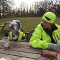 It's normal to have gloves on to drink beer, BSCC Beer Garden Hypothermia, Hoxne and Brome, Suffolk - 22nd April 2021