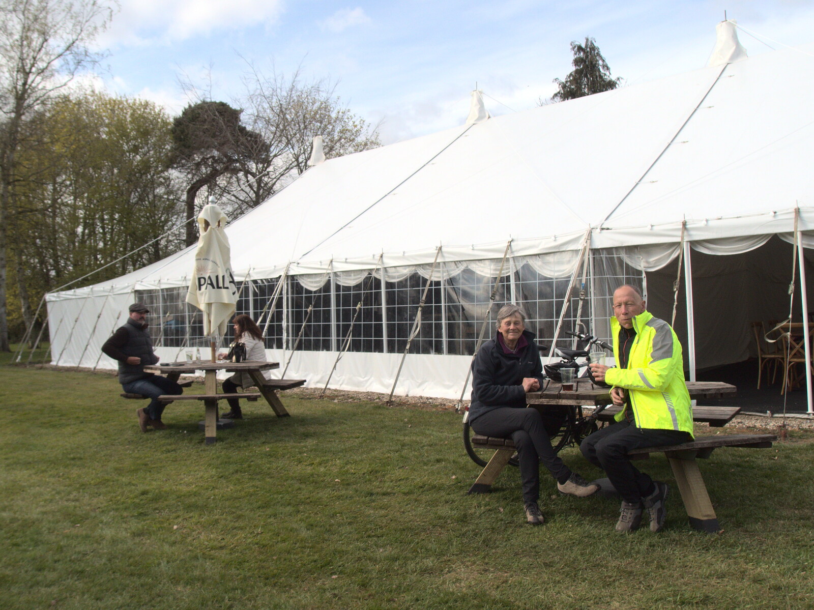 Pippa and Apple are on the adjacent table from BSCC Beer Garden Hypothermia, Hoxne and Brome, Suffolk - 22nd April 2021