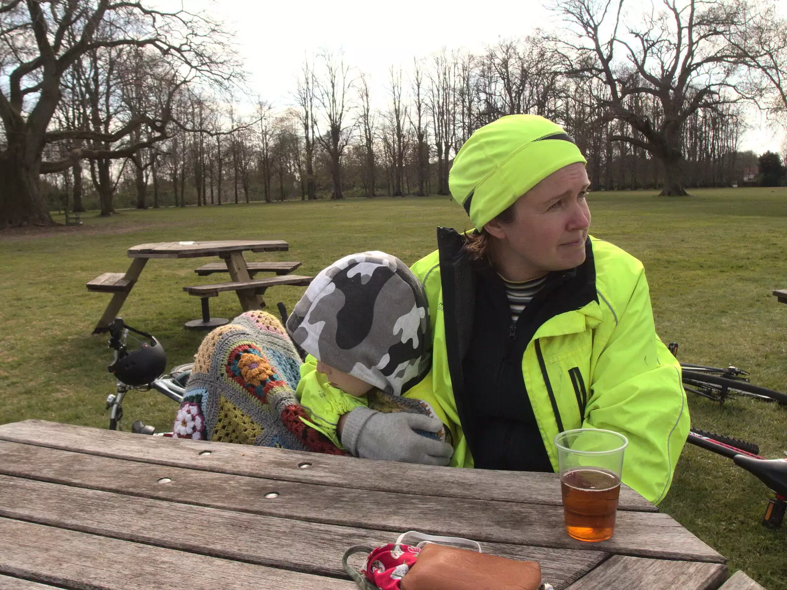 Harry's got a blanket to keep warm, from BSCC Beer Garden Hypothermia, Hoxne and Brome, Suffolk - 22nd April 2021