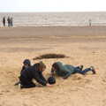 Isobel and Soph the Roph help bury Fred, A Chilly Trip to the Beach, Southwold Harbour, Suffolk - 2nd May 2021