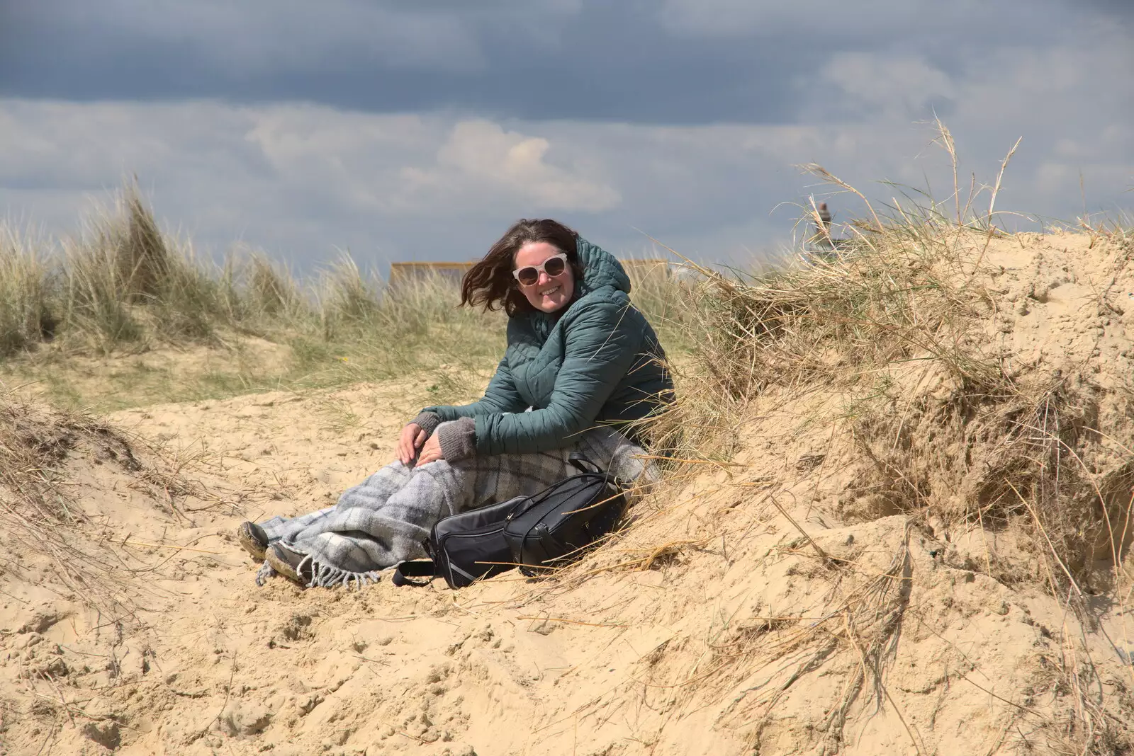 Isobel's up in the dunes, from A Chilly Trip to the Beach, Southwold Harbour, Suffolk - 2nd May 2021