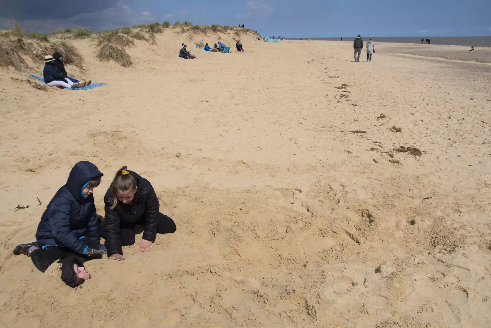 Fred's still buried in the beach, from A Chilly Trip to the Beach, Southwold Harbour, Suffolk - 2nd May 2021