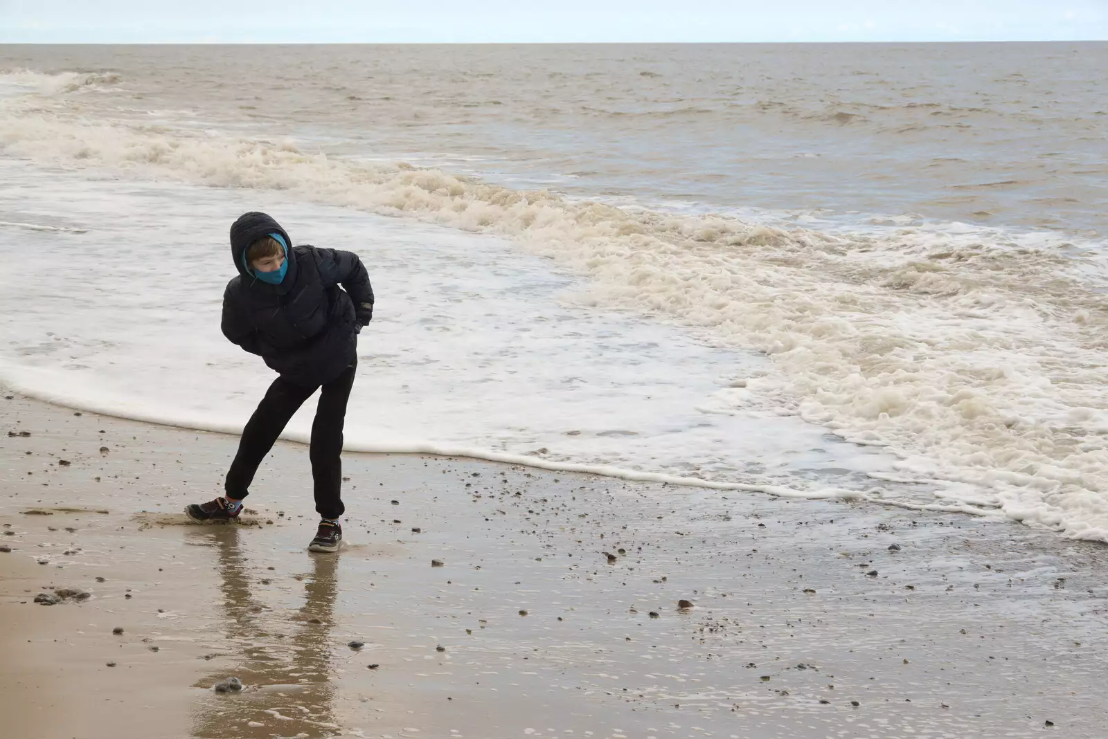 Harry waves his bum at the sea, from A Chilly Trip to the Beach, Southwold Harbour, Suffolk - 2nd May 2021