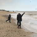 Fred and Harry hurl stones at the sea, A Chilly Trip to the Beach, Southwold Harbour, Suffolk - 2nd May 2021